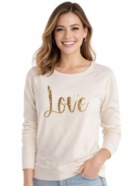 Jane And Delancey Golden Love Sparkle Sweatshirt Cream Medium